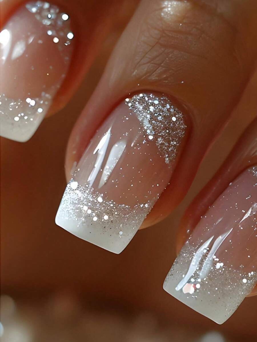 Square Press On Nails White French Tip Nails Press Ons Medium Fake Nails With Silver Glitter Designs False Nails Ombre Glossy Artificial Nail Acrylic Glue On Nail For Women Girls 24Pcs Press On Nails Nail 24Pcs Short Coffin False Nails Set Supplies Suitable For Women Girls Daily Dating Office Home Party Nail Supplies Nails High-Quality Handmade Acrylic Press-On Nails, Medium-Length Coffin-Shaped Nails -New Year Nails, Gothic Style Nails, Punk Nails, Ghoul Zombie Bandage Style, Metal Spider, Skull, Bat Pattern, Hand-Carved Pumpkin Lantern, Spider Web, Ghost Face, False Nails, Gradient Styles Of Different Lengths, Pink Gradient, Jelly Nails, Glossy Coffin-Shaped False Nails, Blue Gradient 3D Press-On Nails (With Butterfly Pearl 3D Decoration), Solid Color Cat Eye Press-On Nails, Glitter False Nails For Short Nails, Oval Nails, Detachable False Nails, Nail Art Supplies Nail Art, Suitable For Parties, Dances, Daily Wear, Student Gatherings, Reusable Press-On False Nails - 裸粉色 - 查看 1