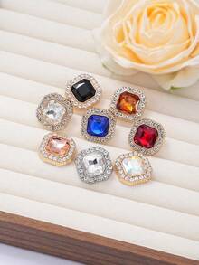 7颗彩色方形合成宝石玻璃金属纽扣，适用于女士外套、毛衣、皮草大衣、制服，优雅装饰纽扣，DIY包包及珠宝配饰 - 彩色 - 查看 6