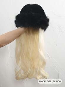帽子 + 26 英寸可拆卸合成纤维假发，高温合成纤维金色卷发，适合日常佩戴。 - 金色 - 查看 3