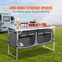 Camping Kitchen Table, Quick Set-Up Folding Camping Table With A Carrying Bag, 3 Adjustable Heights, MDF Camping Table, Ideal For Outdoor Picnics, BBQs, Camping, RV Traveling - Grey - View 3