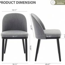 Juego de  sillas modernas tapizadas para comedor – capacidad 300 lb, respaldo curvo y patas de madera resistentes para cocina, café o sala - Gris - Ver 3