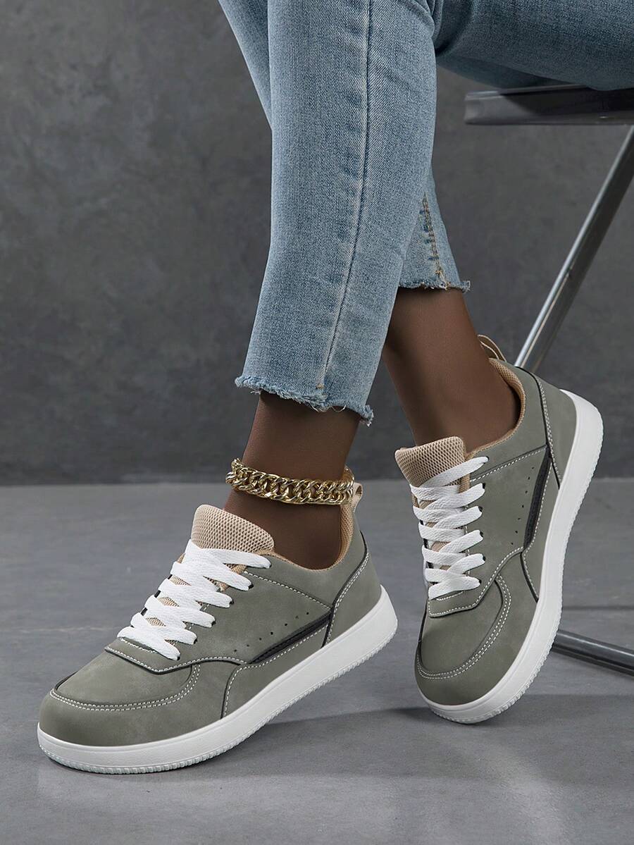 2026 New Women's Fashion Casual Shoes, Minimalist Lightweight Soft Sole Lace-Up Sneakers - Army Green - View 1