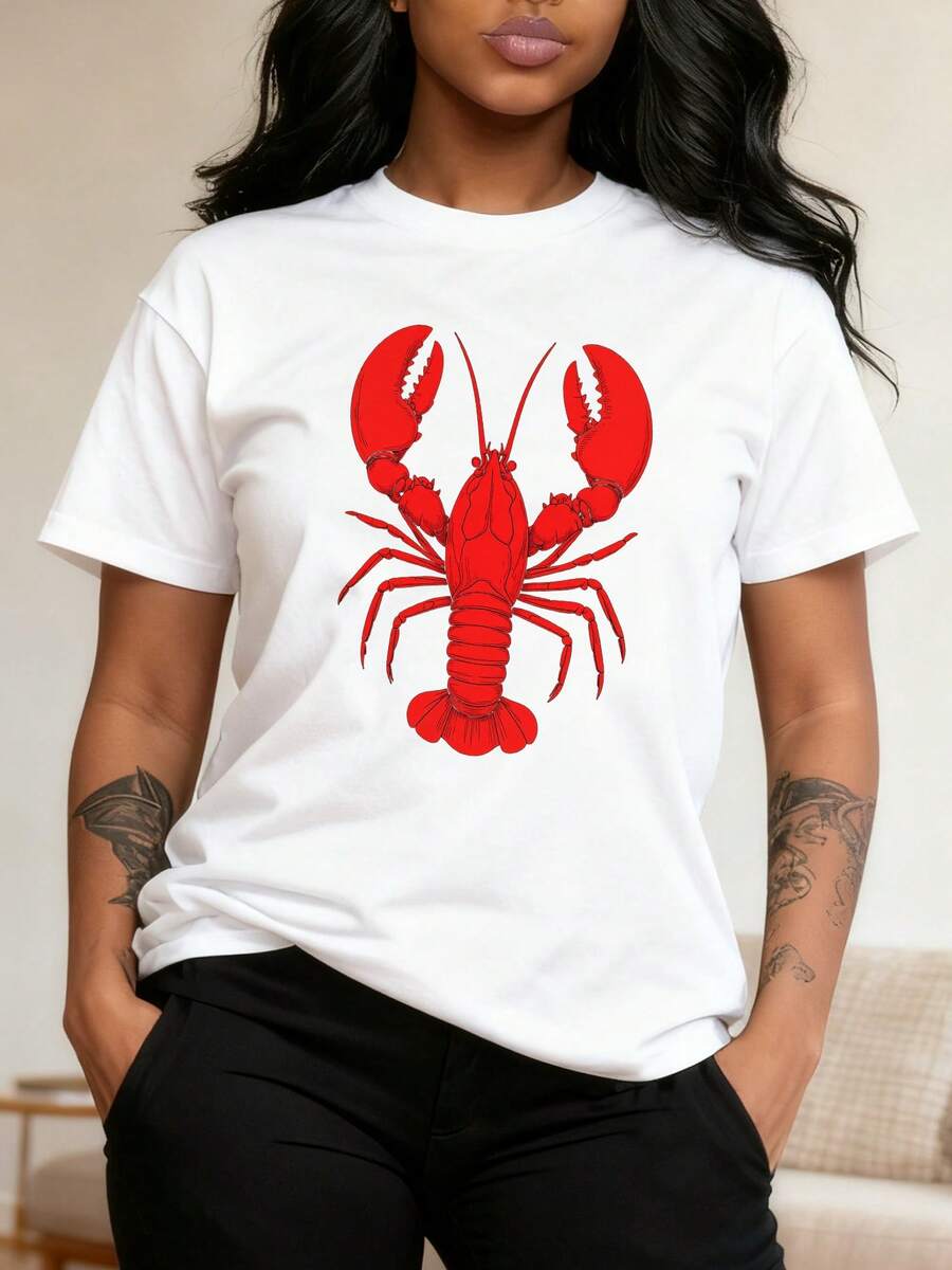 Lobster Shirt Baby Tee Lobster Print, Coquette Style, Y2k Baby Tee, 90s Baby Tee, Gifts For Her, Graphic Baby Tee, Trending Baby Tee-2 - Trắng 3 - Xem 1