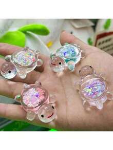 10pcs Glow-In-The-Dark Mini Sea Turtle Ornaments, Sea Turtle Figurines, Glow-In-The-Dark Mini Resin Animals, Cartoon Cute Glowing Little Sea Turtles, Built-In Shiny Sequins Design - Multicolor - View 4