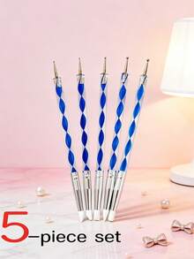 5支双头亚克力硅胶美甲笔套装，包括金属水钻点钻笔、大理石纹理笔、浮雕笔、软陶水钻点钻笔和不锈钢美甲点钻笔 - 彩色 - 查看 10