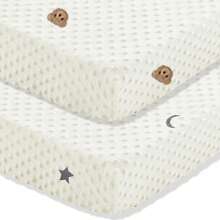 2 piezas Juego de sábanas para bebé engrosadas, unisex, sábana ajustable con bordado de animales para cama de niños, estilo Ins, se ajusta a colchones rectangulares, redondos y ovalados, ajuste flexible para diferentes tamaños de cuna/colchoneta de bebé - Multicolor - Ver 24