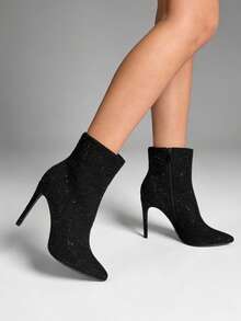 Giày bốt cao gót 10 cm thanh lịch dành cho nữ làm từ chất liệu PU tổng hợp và vải lấp lánh. Lý tưởng cho các sự kiện và buổi tối. - màu đen - Xem 2