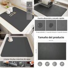 FIAN Tapete de Secado de Platos de Silicón - Alfombrilla Súper Absorbente y Antideslizante- Protector de Encimera Resistente al Agua Calor y Moho - Fácil de Limpiar No Guarda Olores gris oscuro 16"x24" - gris oscuro+70 x 70 cm - Ver 6