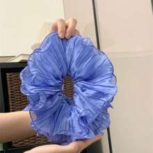 1PC Ruffled Ruffled Oversized Large Intestine Hair Scrunchie - Versatile Double-Layer Hair Rope, Hair Ornament, Hair Accessory - 藍色 - 查看 4