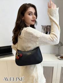 2026 New Fashion Classic Versatile Letter Graphic Decor Solid Color Waterproof PU Fabric Shoulder Bag/Crossbody Bag, Suitable For Shopping, Foldable - 黑色 - 查看 5