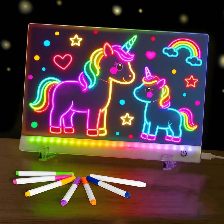 Rechargeable Led Drawing Board For Kids, Dry Erase Board, 4 Modes &6 Colors Glow Doodle Note Board, Include Hanging Chain, 2 Stands, 7Markers, Spray Bottle, Cleaning Cloth, Christmas Gifts - Nhiều màu - Xem 1