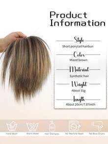 1pc Fluffy Straight Hair Bun Extension With Elastic Band, Available In Black, Brown, Golden, Soft & Voluminous, Suitable For Daily Wear - Multicolor - View 3