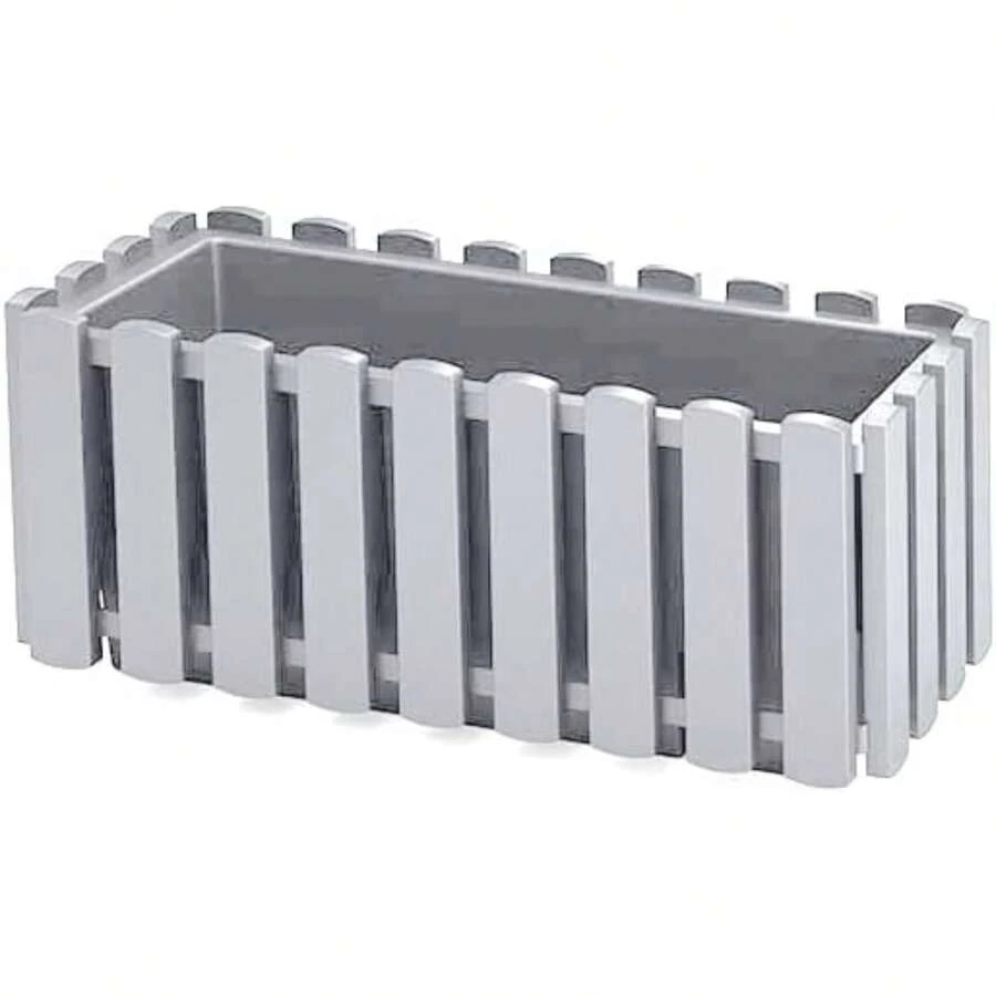 Window Box Flower Pot Planter 2 Sizes 4 Colours Rustic Slat Farm House Design Rectangle Garden Patio Decoration Pot - White - View 1