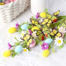 3pcs Easter Egg & Butterfly Artificial Flower Bouquet, Spring Fake Floral Arrangement, Faux Flower Stems For Vase, Tabletop, Wreath Decor
