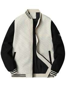Men's Striped Print Patchwork Multi-Pocket Casual Baseball Jacket - Apricot - View 14