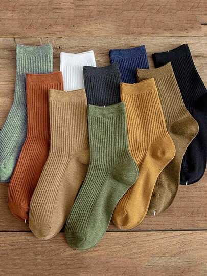5/10 Pairs Women's Candy Color Vertical Striped Socks, Size 35-43