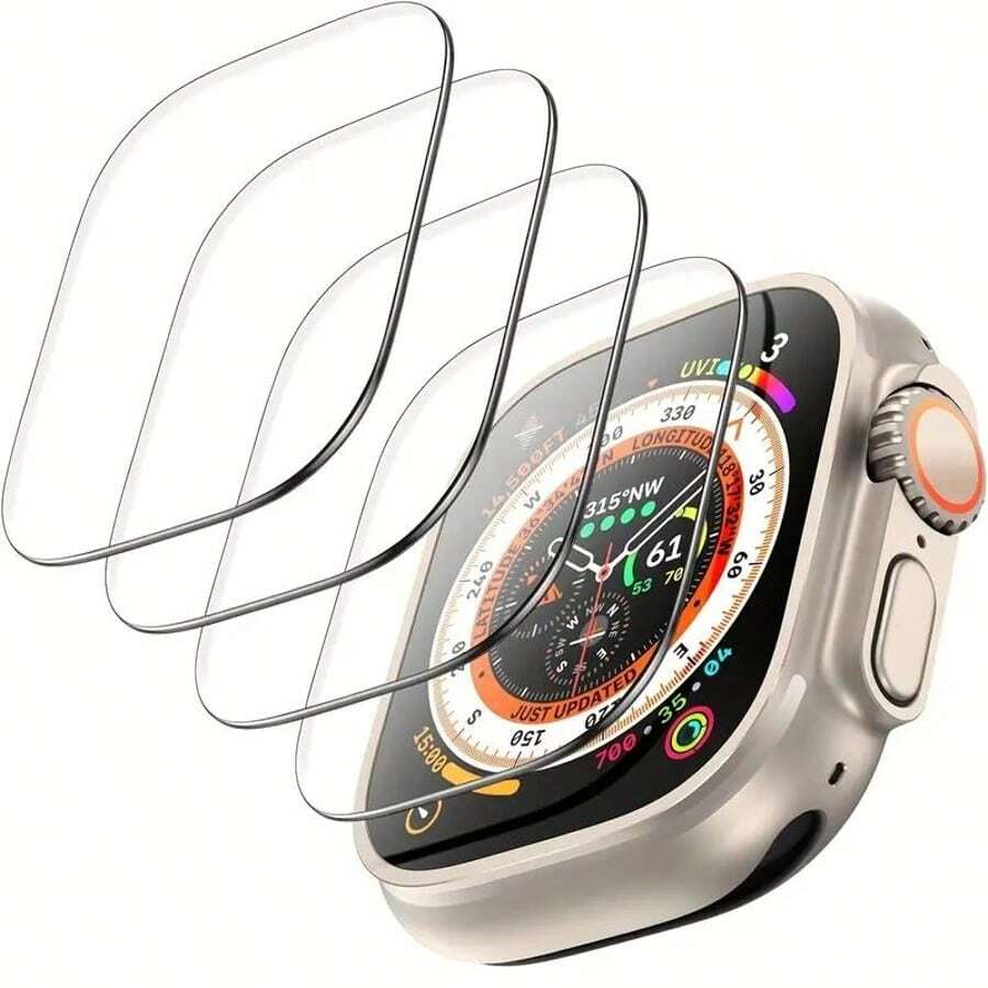 4 Packs Screen Protector Compatible Anti-Scratch HD Film Compatible With Apple Watch Ultra 3 (2025)/ Ultra 2 /Ultra 49mm Anti-Scratch Tempered Glass Screen Protector, Bubble Free, Touch Sensitive Screen Protection Essentials, Applicable To Daily Shield, Office, Home Daily Shield Office Home Watch Cover Watch Accessories Watch Screen Protector Waterproof Shockproof Anti-Fall Scratch Resistant - Clear - View 1