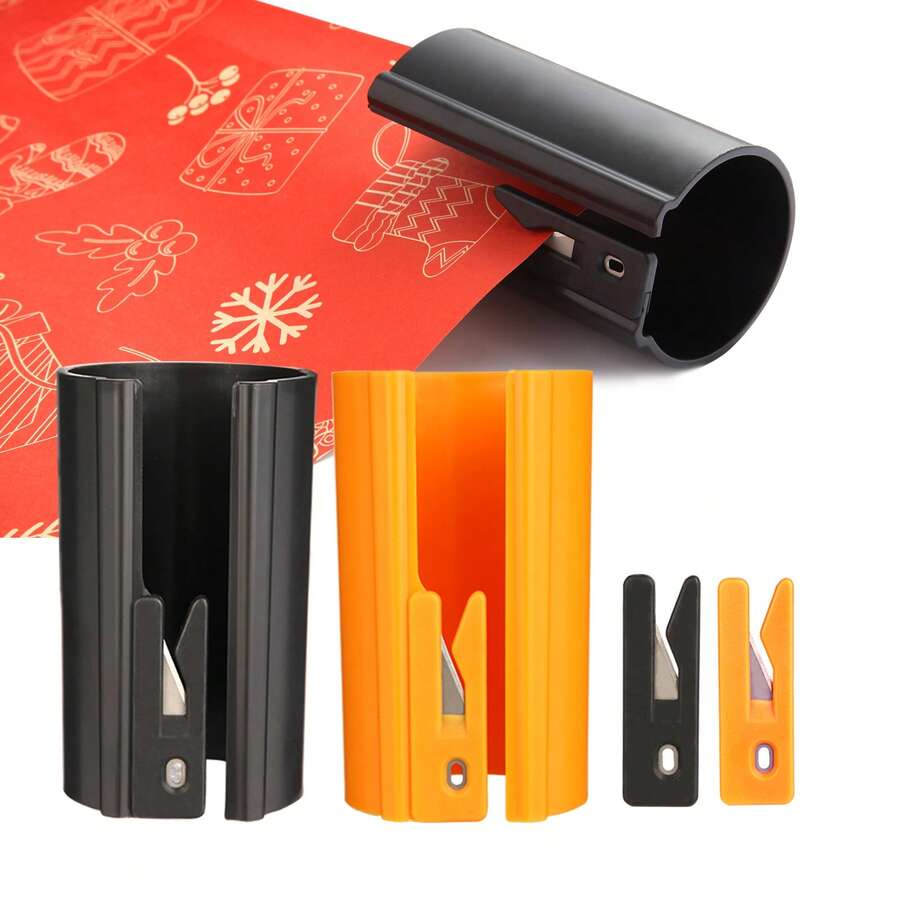 Sliding Wrapping Paper Cutter - Easy-Glide Gift Wrap Trimmer For Christmas & Birthdays, Durable ABS, Orange/Black, For Christmas & Birthday Gift Wrapping, Creative Kraft Craft Paper Roll Cutting Tool - Black/Orange - View 1