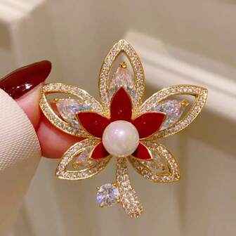 优雅枫叶珍珠胸针，高端西装/外套装饰配饰，时尚礼品