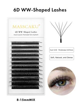 12-linjers fransförlängningar 6D ögonfransförlängningar W-formade fransar 0,07 mm tjocklek C D böjda fransar mix 8-15 mm mjuka fransfack volymfransförlängning naturliga mattsvarta lösögonfransar professionell användning