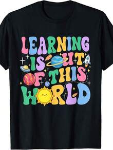 Learning Is Out Of This World System Science Teacher-Shirt Men Women Girls - 黑色 - 查看 1