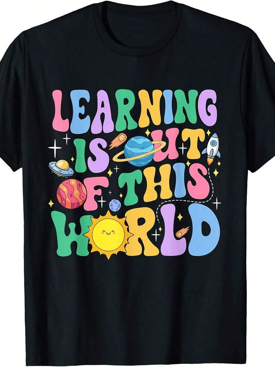 Learning Is Out Of This World System Science Teacher-Shirt Men Women Girls - 黑色 - 查看 1