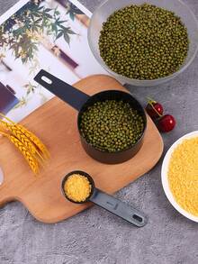 10pcs Plastic Measuring Cup And Spoon Set, Baking Measurement Tools With Markings, Black Measuring Cup And Spoon Set