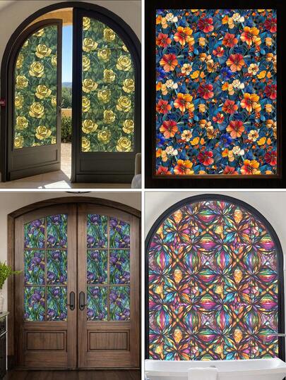 YUANYI 1卷（17.5英寸宽）PVC材质彩色窗贴，隔热隐私，适用于办公室、仓库、客厅、卧室、厨房、浴室、推拉玻璃门、装饰。