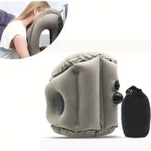 Ergonomic Inflatable Travel Pillow For Sleeping - Premium Flocked Fabric, Neck/Head/Lumbar Support, With Drawstring Bag, Portable, Ideal For Airplanes, Cars, Buses & Office Use - Multi-purpose travel pillow - 查看 1