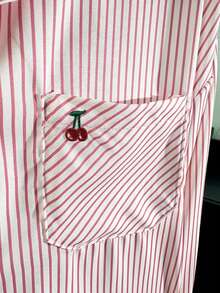Women's Solid Color Pocket Embroidery Button Casual Shirt Summer - Baby Pink - View 6