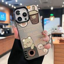 Estuche para teléfono con taza de café de oso encantador Compatible con estuches para teléfonos   17  16 Pro Max  15 Pro Max  13 y  12 Hecho de material de TPU que brinda protección contra golpes y caídas Un gran regalo para familiares, amigos, seres queridos, novios / novias y para Navidad - Negro - Ver 2