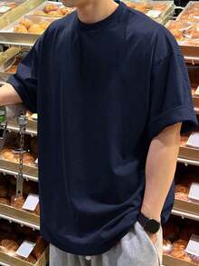 Men's Solid Color Round Neck Short Sleeve-Shirt ETV8 - Navy Blue - View 6