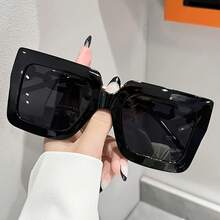 Travel Essential, Women's Luxurious Large Frame Square Fashion Glasses - Candy Colors, Anti-Gold Embellishments, Suitable Driving, Parties, And Other Occasions NPU2 - 黑色 - 查看 9