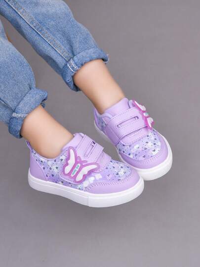 1 Pair Baby Butterfly Decor Sports Shoes, Outdoor Hook And Loop Casual Toddler Sneakers For Girls