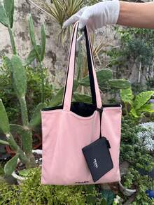 Prada Black And Pink Canvas Shoulder Bag, Cosmetic Bag, Canvas Tote Bag. Large Capacity Tote Bag With Card Holder. Suitable For Daily Use Or As Holiday Gift - Black Powder - View 9
