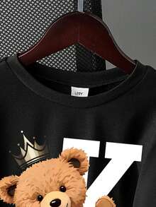 Tween Boys' Casual Bear & Letter Print Short Sleeve T-Shirt, Summer - Black - View 4