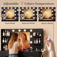 Devoko Vanity Desk With Mirror, LED Lights And Power Outlet Makeup Vanity Table With 7 Drawers And 6 Storage Shelves Dressing Table For Bedroom Dressing Room - Xem 3
