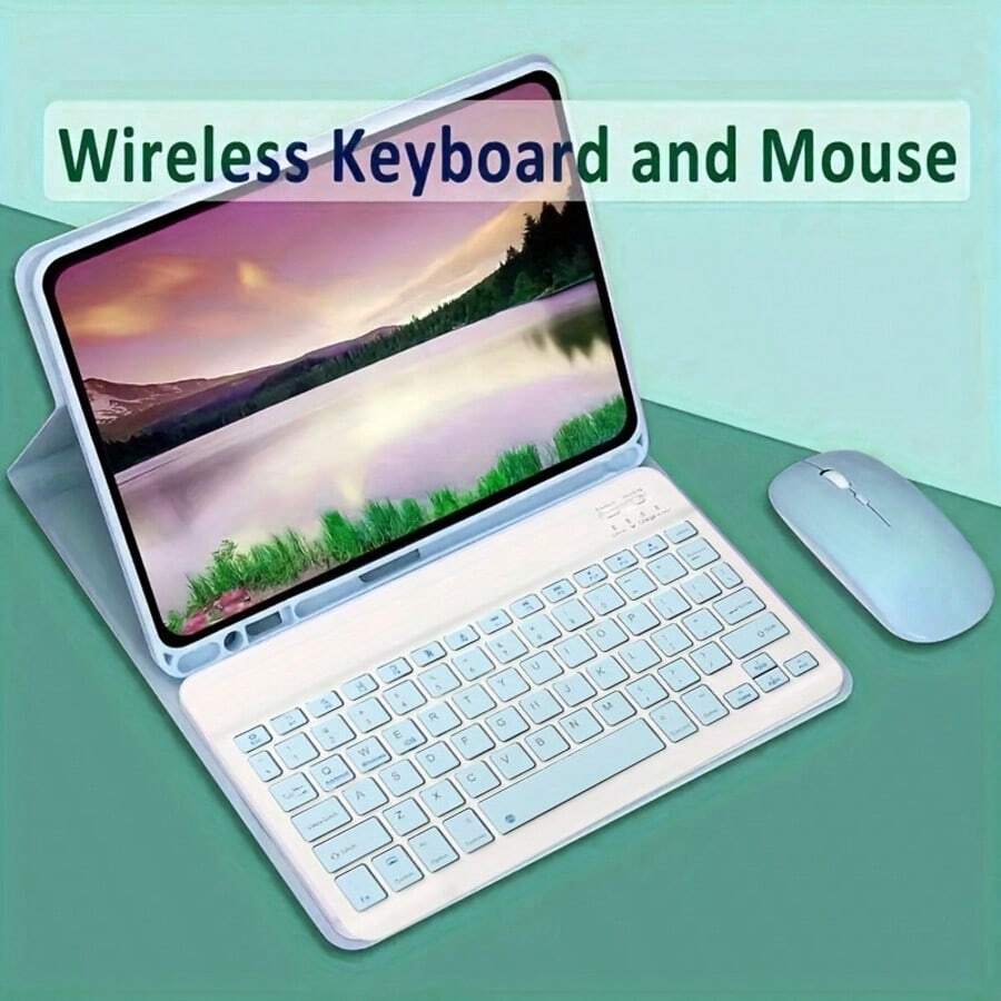Set de 2 piezas de teclado y mouse inalámbricos mini de 10 pulgadas, recargables, de diseño ultrafino, compatibles con iPad Air/Pro, sistemas Android y Windows