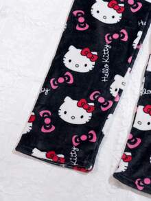 Hello Kitty Flannel Pants - Cute Kitty Sleeper, Hello Kitty Face Pattern Pants, Perfect Gift For Large Women Comfortable Home Dressing - Black - View 6
