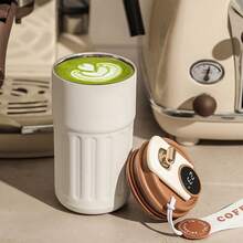 Stainless Steel Smart Temperature Cup Bounce Cover Good-Looking Vacuum Cup Coffee Cup Vacuum Cup Portable Portable Cup, 420ml - trắng - Xem 2
