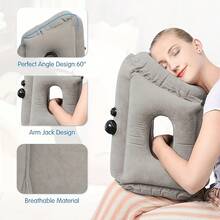 Ergonomic Inflatable Travel Pillow For Sleeping - Premium Flocked Fabric, Neck/Head/Lumbar Support, With Drawstring Bag, Portable, Ideal For Airplanes, Cars, Buses & Office Use - Multi-purpose travel pillow - 查看 9