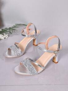 2026款银色高跟鞋，女士亮面猫跟鞋，低跟露趾凉鞋，派对鞋，度假必备，女士高跟鞋，办公鞋 - 銀色 - 查看 6