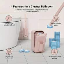 Home Care Disposable Toilet Brush Set With Wall-Mounted Design, No Dead Angle Cleaning & Powerful Stain Removal, Disposable Replacement Heads For Toilet Cleaning - 粉色 - 查看 3