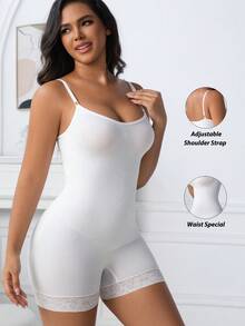 1pc Women Seamless Lace Shapewear Jumpsuit With Spaghetti Straps, Tummy Control, Bust Lift, Butt Lift - White - View 5
