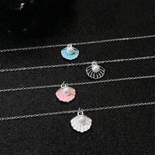 Seashell Pearl Pendant Necklace Gold Plated Boho Enamel Pink Blue Scallop Sea Shell Starfish Ocean Animal Chain Necklace For Women Hawaiian Summer Beach Holiday Fashion Jewelry Gifts - White - 查看 6