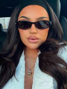 1 Pair Classic Retro Baddie Style Elegant Oval Plastic Small Frame Fashion Fashion Glasses, Women's, Suitable For Tropical Beach Vacation, Street Photography, Music Festivals, Fits All Face Shapes, Ideal For Summer Beach Vacation, Outdoor Activities, Travel - Black - View 2
