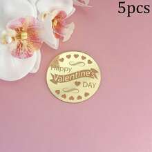 5 piezas/10 piezas/20 piezas Toppers de cupcake en forma de corazón de acrílico dorado con "Feliz Día de San Valentín", adecuados para el Día de San Valentín, fiestas de boda, decoración de pasteles y postres DIY - Multicolor - Ver 36