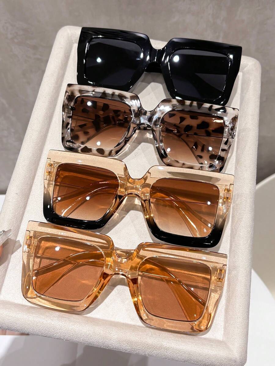 4 pièces Lunettes géométriques surdimensionnées en plastique à imprimé léopard rétro intemporel pour femmes, convenant aux fêtes de carnaval, aux voyages extérieurs, à Halloween, aux festivals de musique, accessoires de mode créatifs - couleur - Voir 1