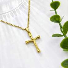 1件装多款式时尚不锈钢十字架INRI项链，耶稣不锈钢宗教吊坠，精致高端不锈钢锁骨链吊坠项链 - 圓柱十字架 - 查看 3