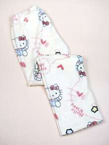 Sanrio Flannel Sleepwear Hello Kitty Women's Casual Home Pants, Apricot Cartoon Print, Autumn Fashion Gift Home Sleepwear - Apricot - View 3